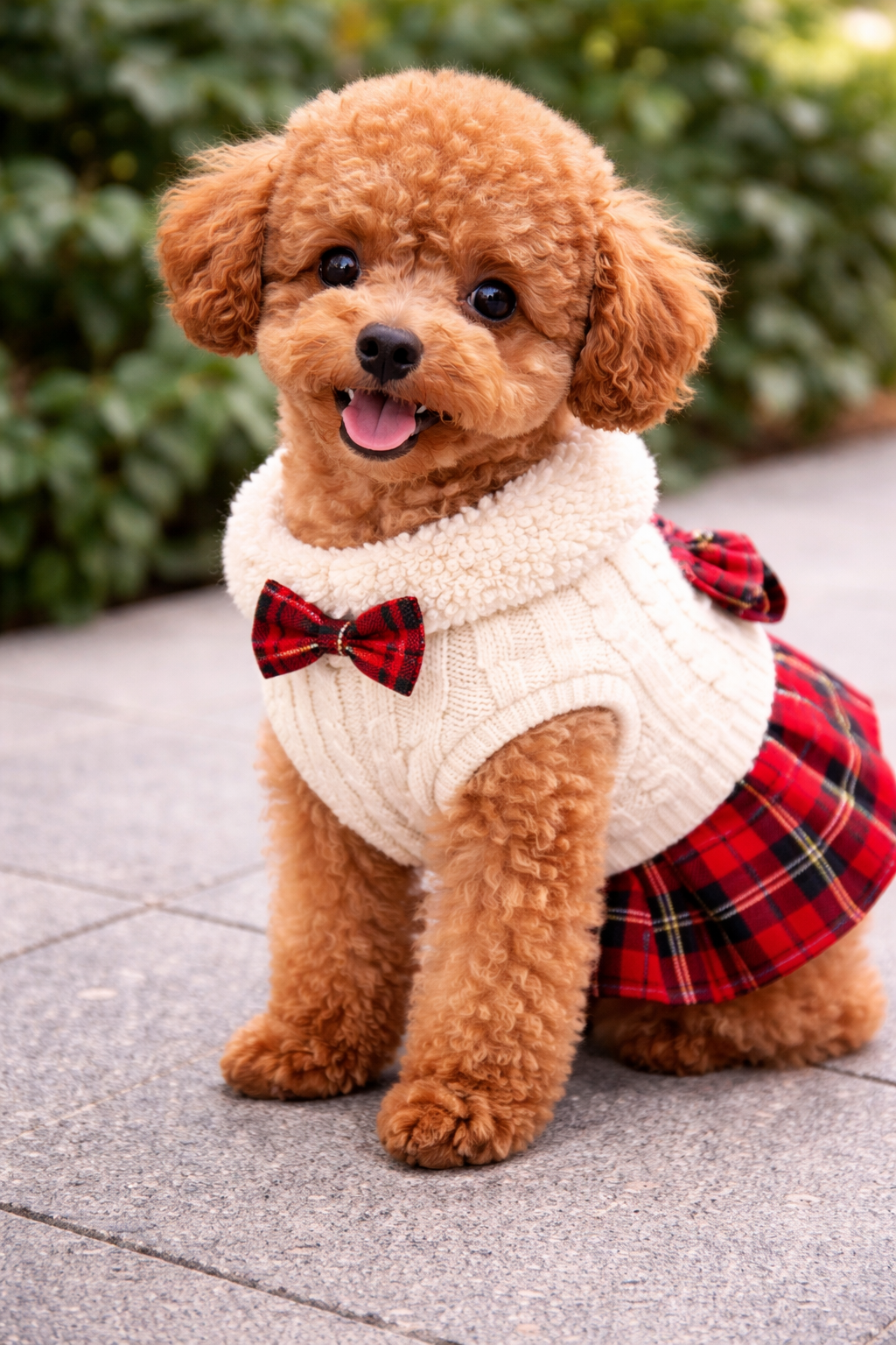 Knitted Dog Sweater Dress – Plaid Skirt Outfit for Puppies