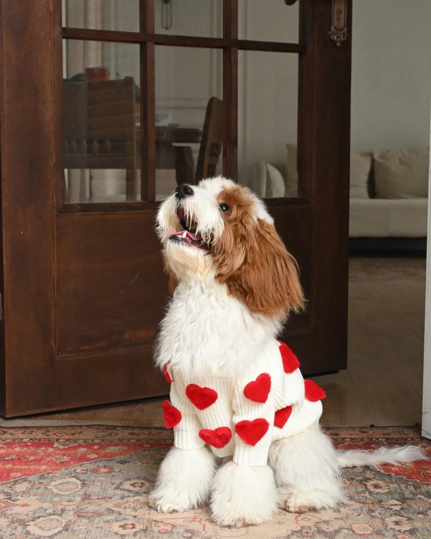 Cream Heart-3D Motif Pet Sweater