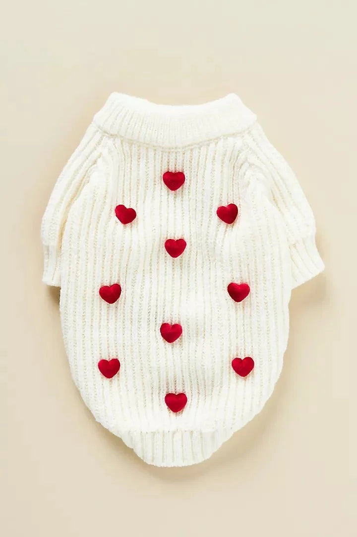 Cream Heart-3D Motif Pet Sweater