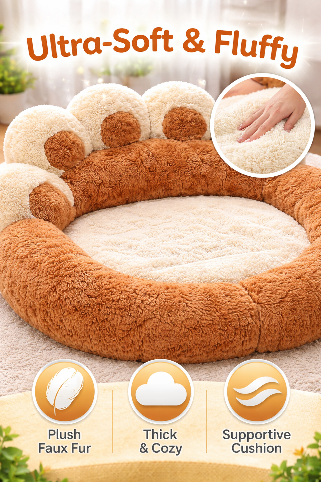 Bear Paw Shaped Pet Bed – Soft Fluffy Sofa Bed for Dogs & Cats