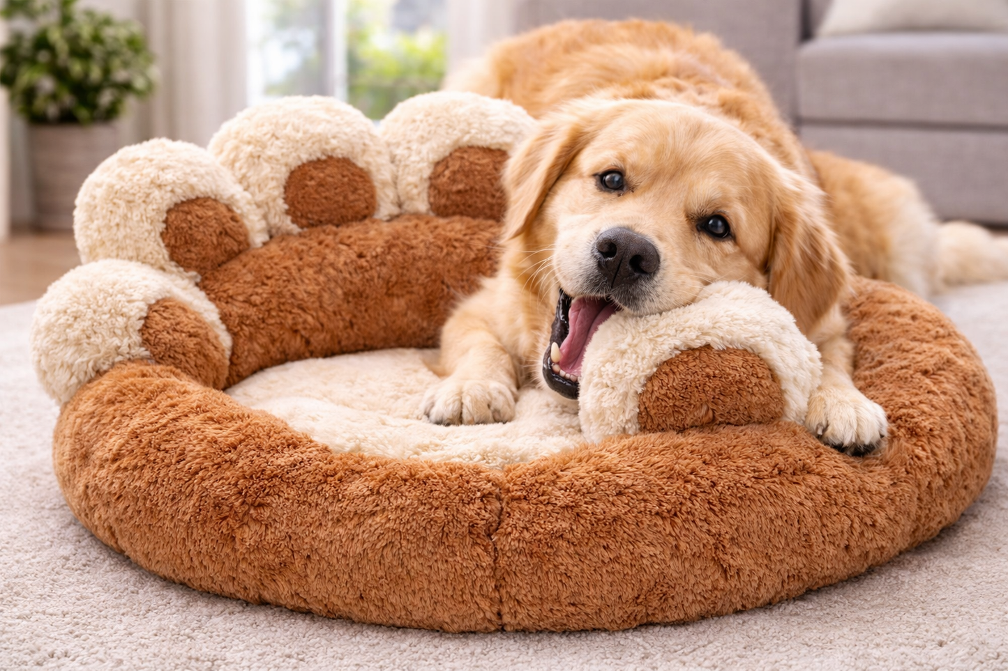 Bear Paw Shaped Pet Bed – Soft Fluffy Sofa Bed for Dogs & Cats