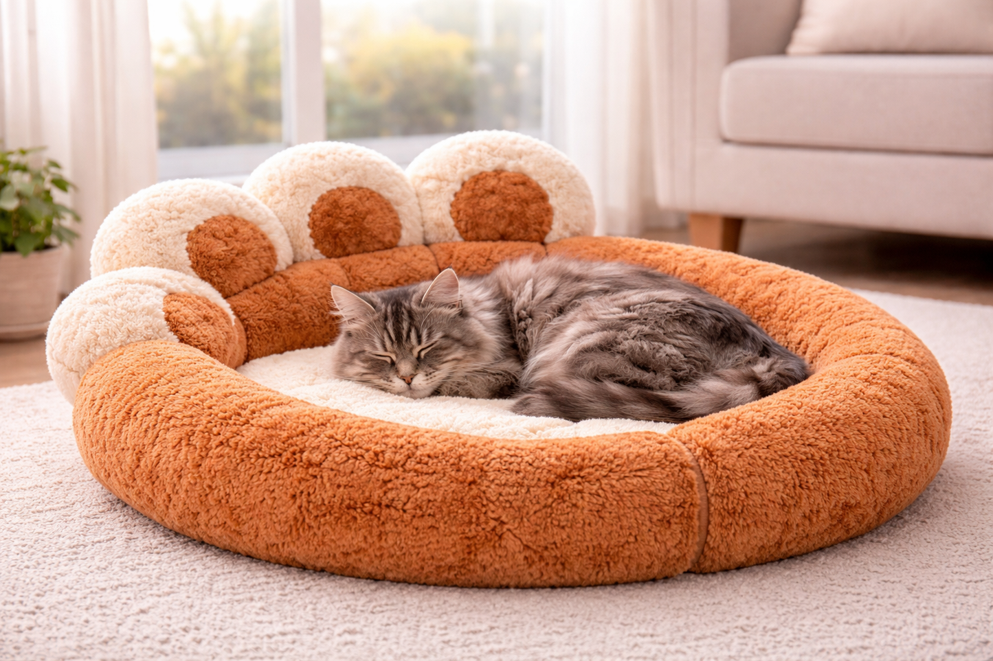 Bear Paw Shaped Pet Bed – Soft Fluffy Sofa Bed for Dogs & Cats