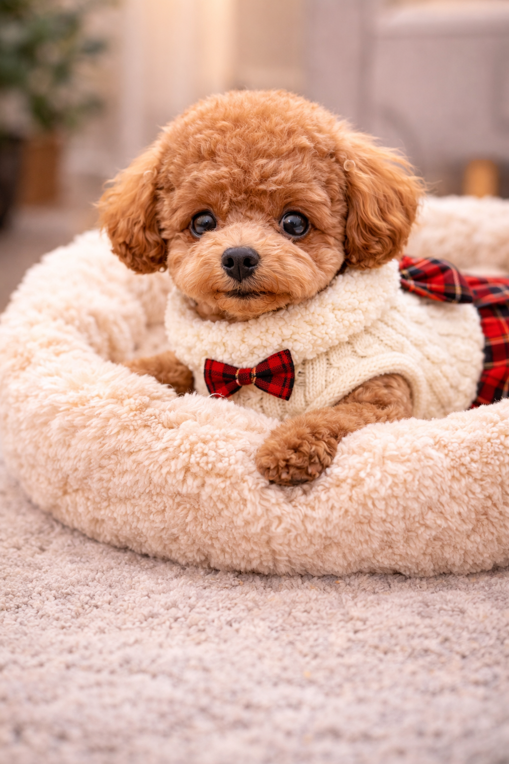 Knitted Dog Sweater Dress – Plaid Skirt Outfit for Puppies