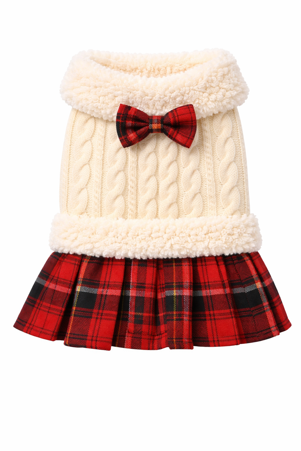 Knitted Dog Sweater Dress – Plaid Skirt Outfit for Puppies