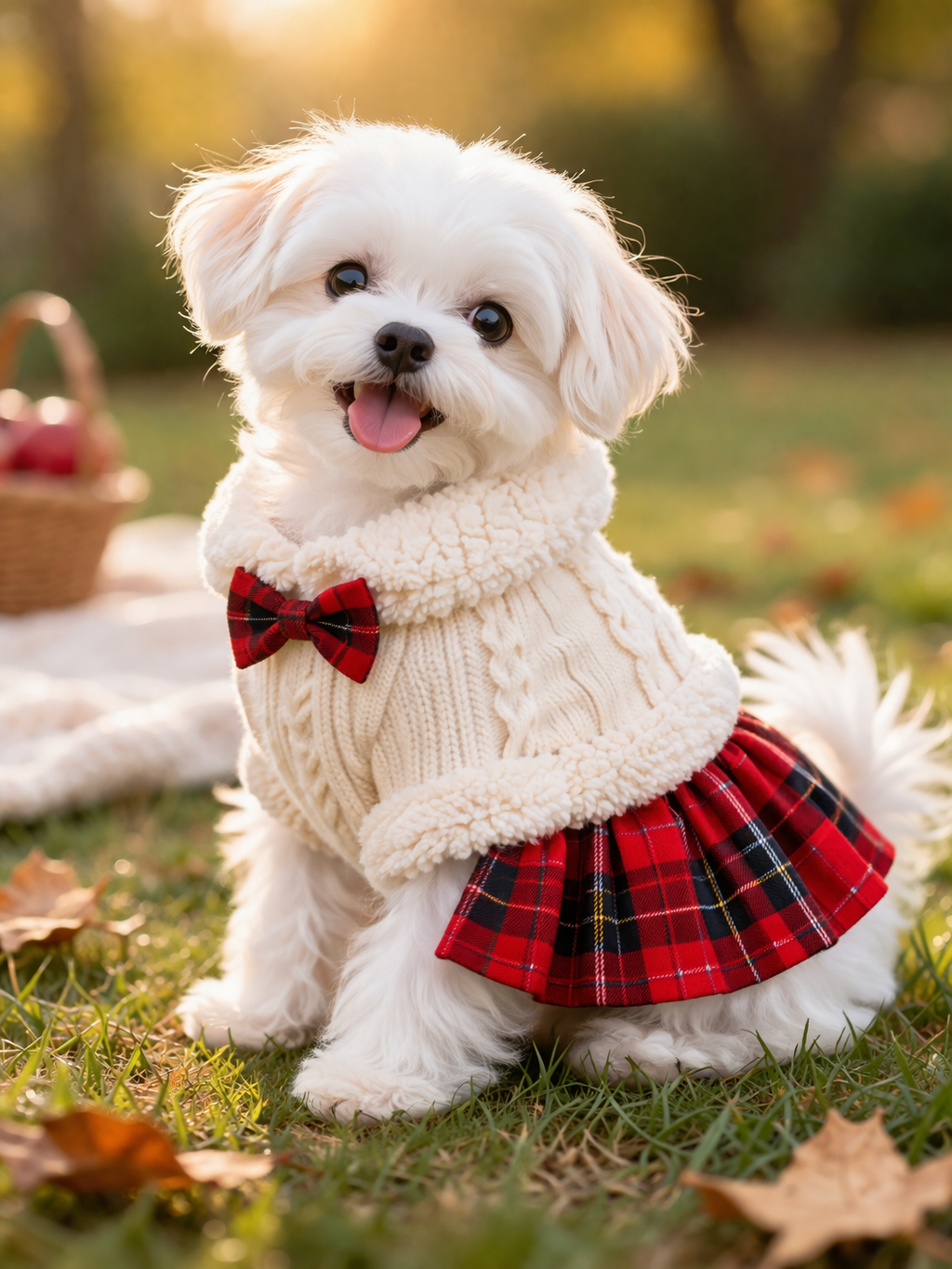 Knitted Dog Sweater Dress – Plaid Skirt Outfit for Puppies